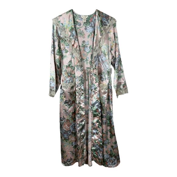 Vintage Victoria's Secret Gold Label Floral Satin Robe P/S Pink Lace Long Duster - Picture 7 of 7